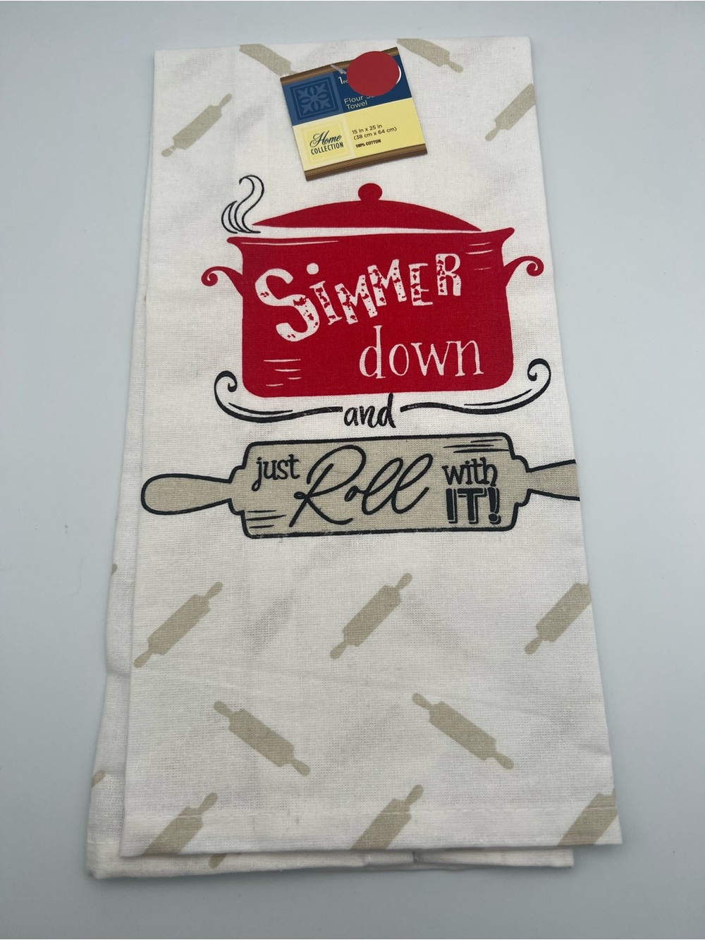 Home Collection Red and Cream 'Simmer Down' Kitchen Tea Towel Sets of 2 Kitchen